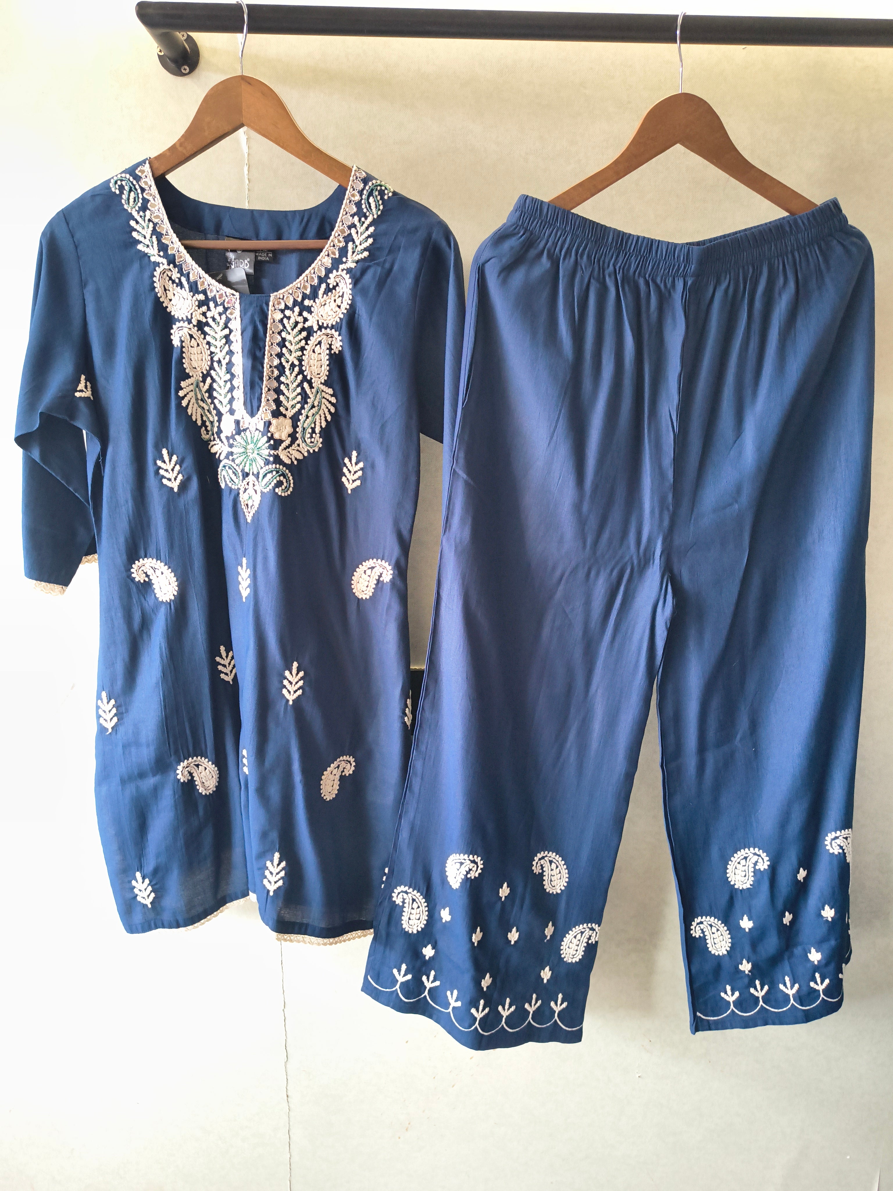 Image of Premium Navy Blue Embroidered Kurta Pant Co-Ord Set