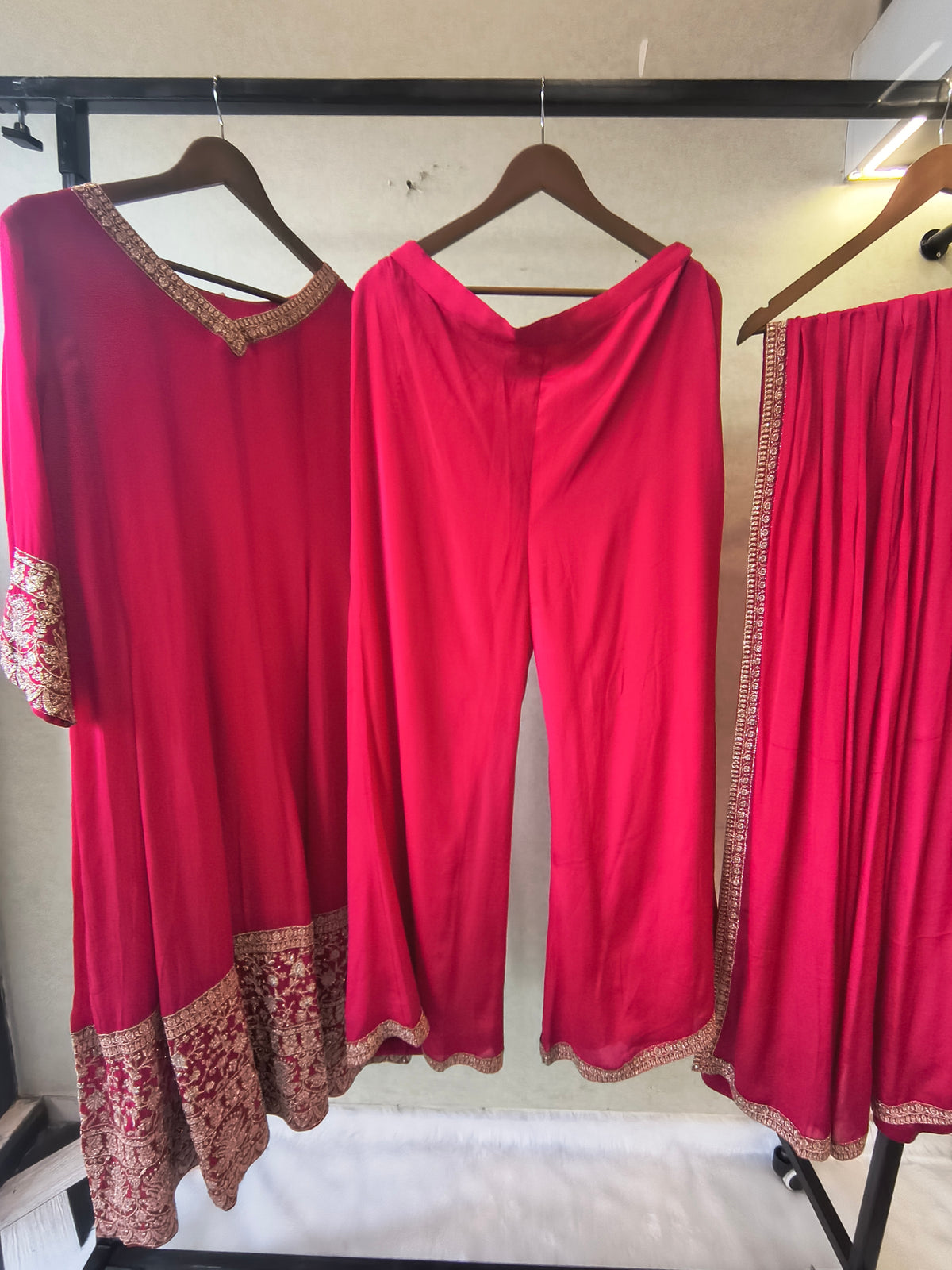 Rani Pink Embroidered Straight Kurta Set with Dupatta | Premium 3 Piece Festive Ethnic Suit