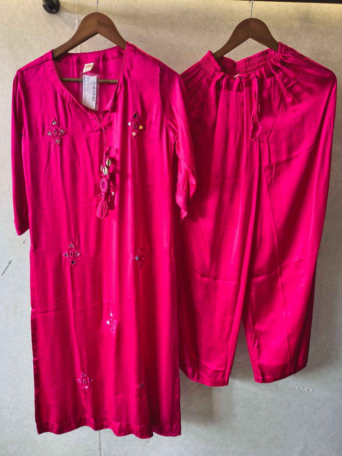 Tadko Brand - Rani Pink Mirror Work Premium Silk Co-Ord Set
