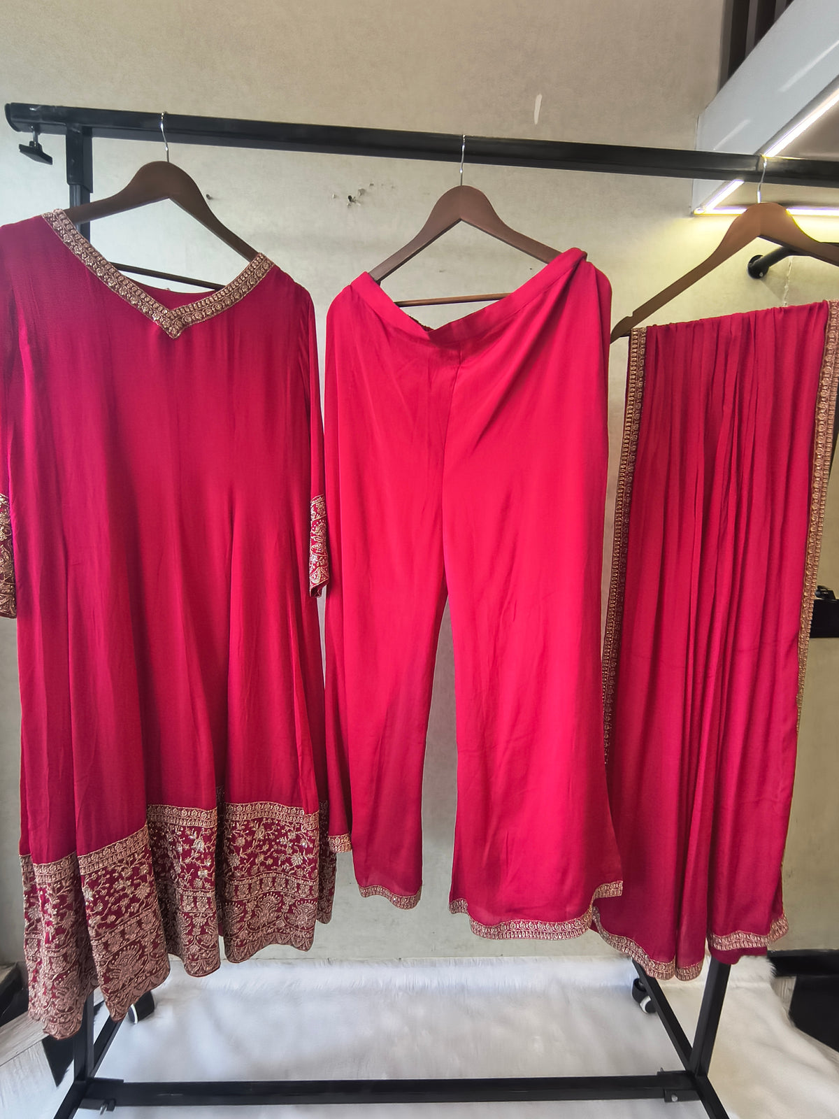 Rani Pink Embroidered Straight Kurta Set with Dupatta | Premium 3 Piece Festive Ethnic Suit