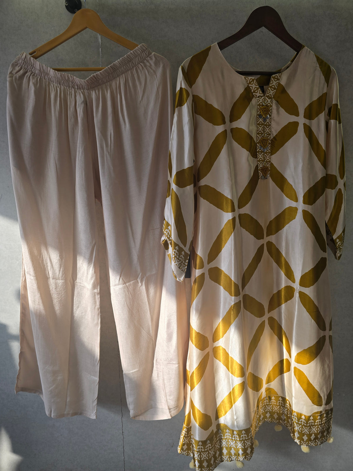 Mustard Geometric Print Kurta Pant Set