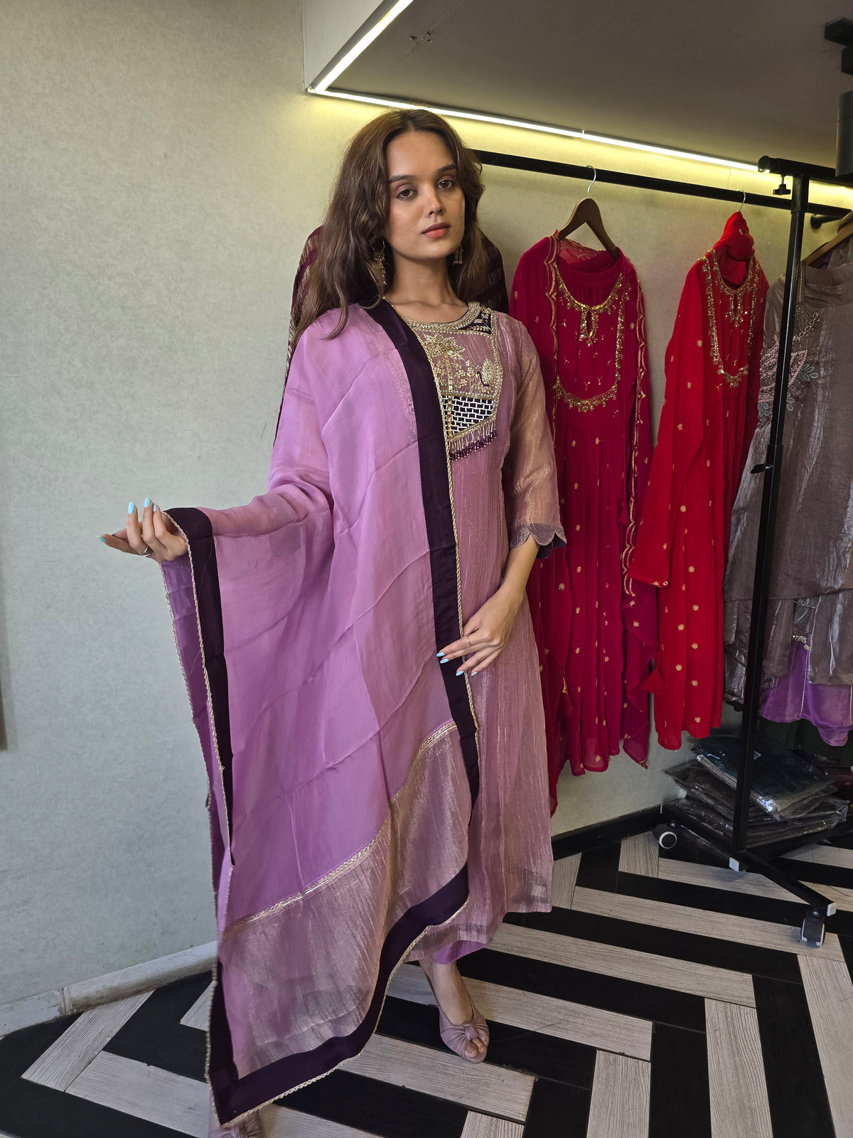 Pure Soft Tissue Anarkali Kurti Set