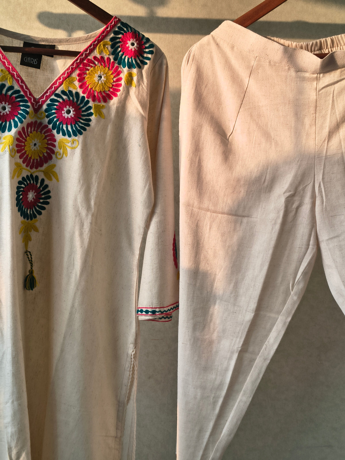 Premium Hand Embroidered Floral Straight Kurta Co-Ord Set with Tapered Pants