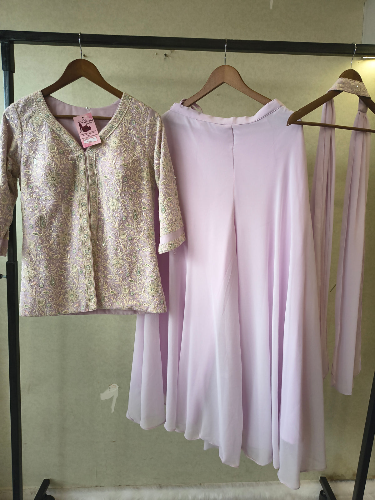 Pastel Lilac Designer Embroidered Peplum Sharara Set with Chiffon Dupatta | Premium 3 Piece Festive Ensemble
