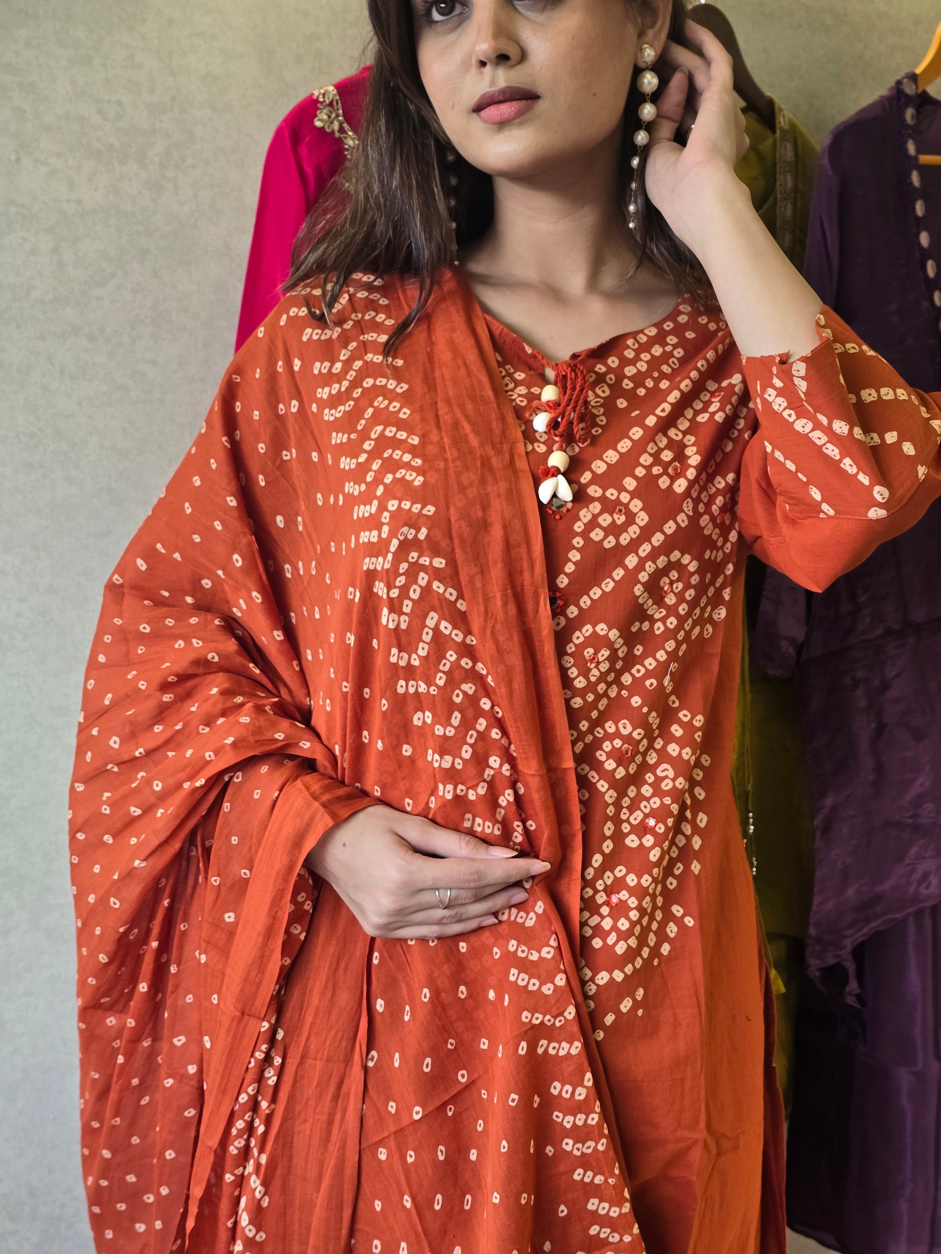 Image of Pure Mull Cotton Bandhani 3 Piece Set