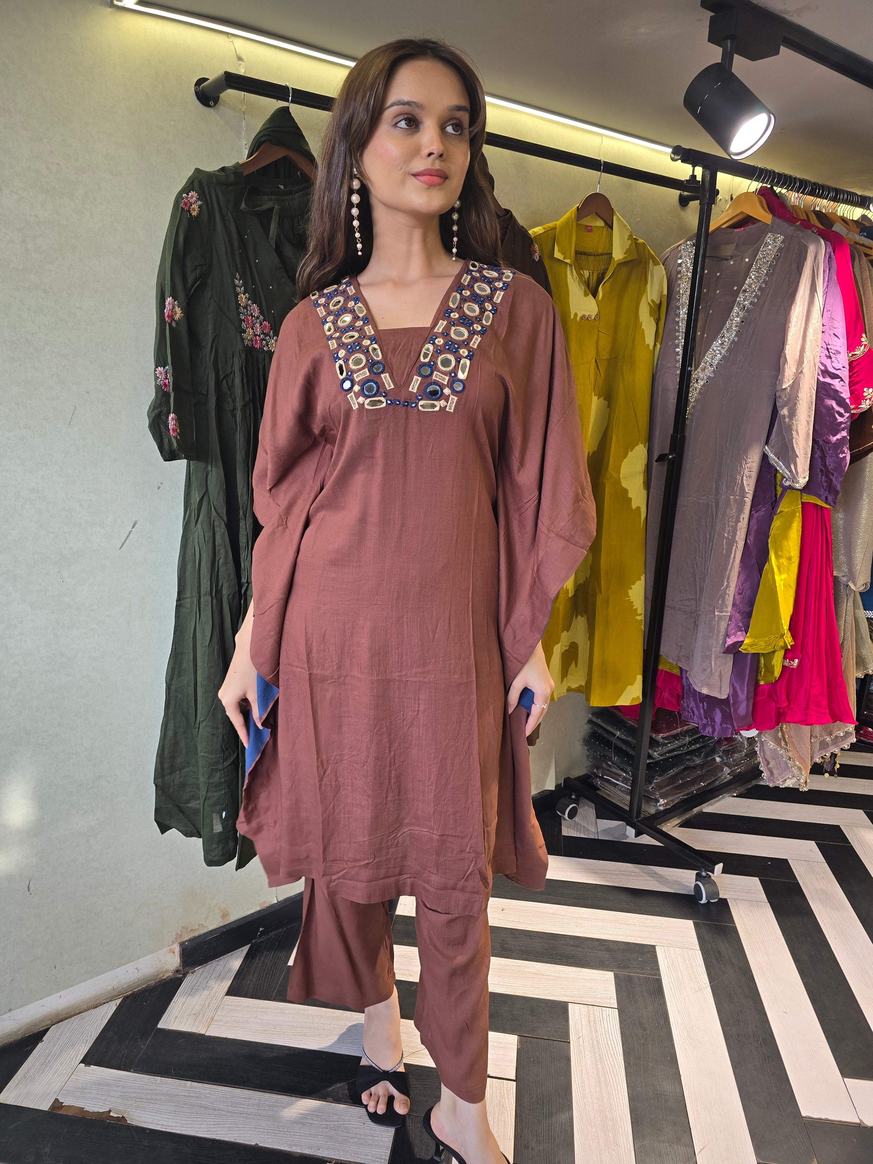 Image of Designer Cotton Kaftan 2 Piece