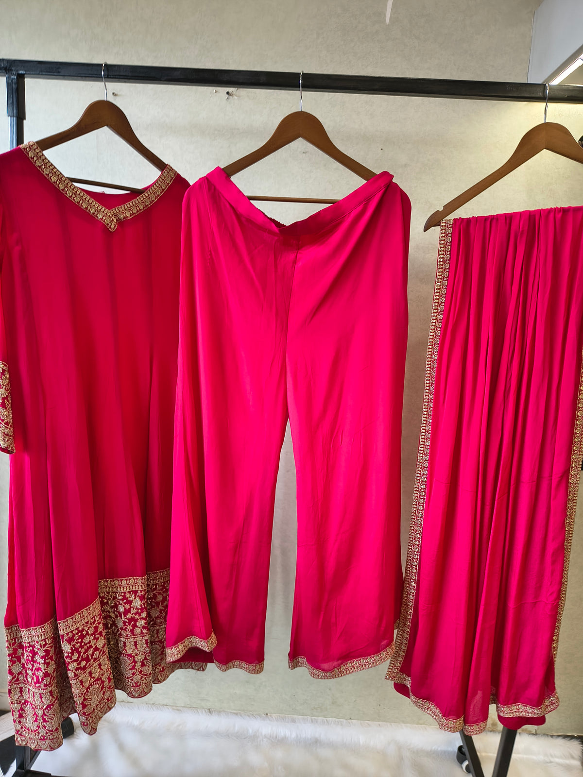 Rani Pink Embroidered Straight Kurta Set with Dupatta | Premium 3 Piece Festive Ethnic Suit