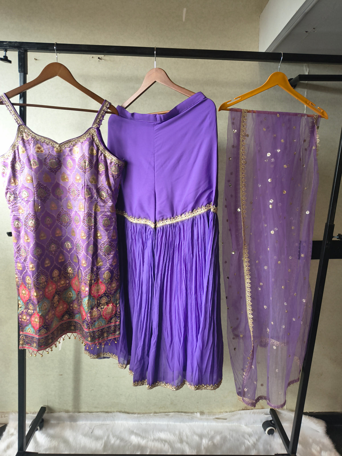 Lavender Brocade Kurti Sharara Set with Sequinned Dupatta – Premium 3 Piece Festive Ensemble