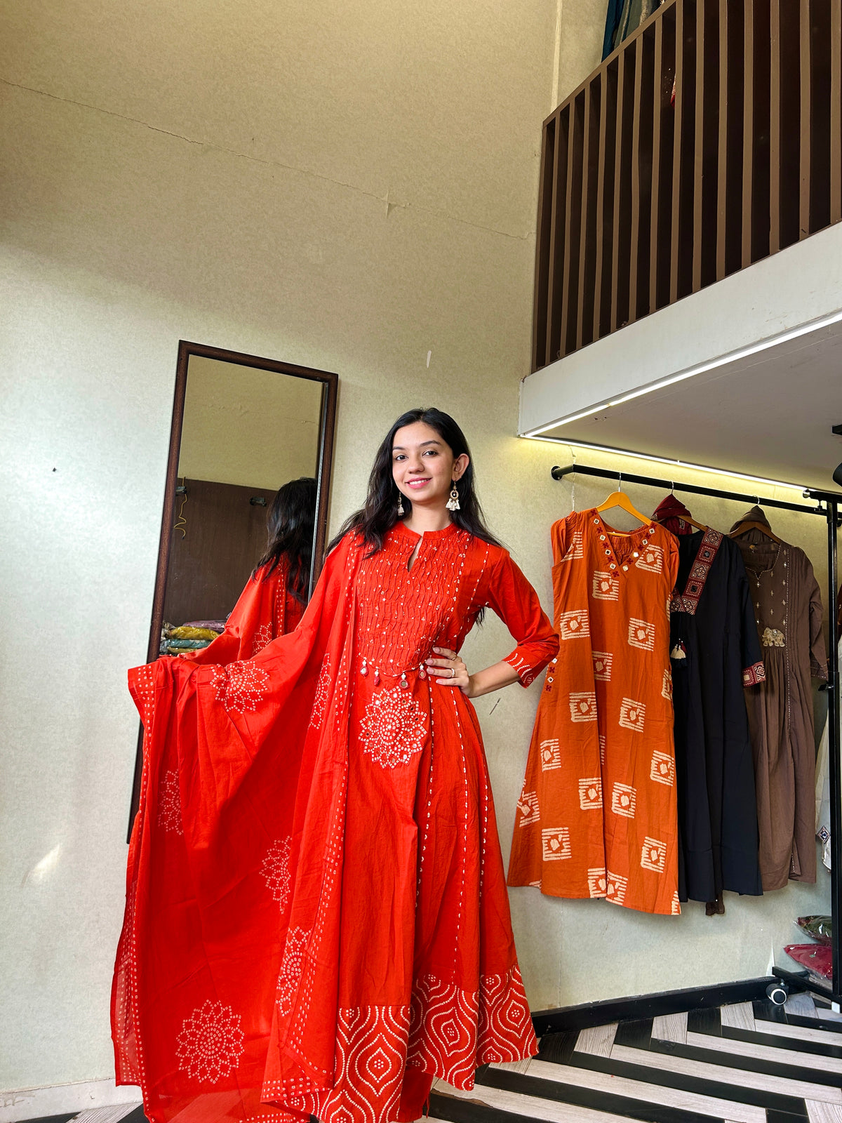 Pure Mull Cotton Bandhani 3 Piece Anarkali Set