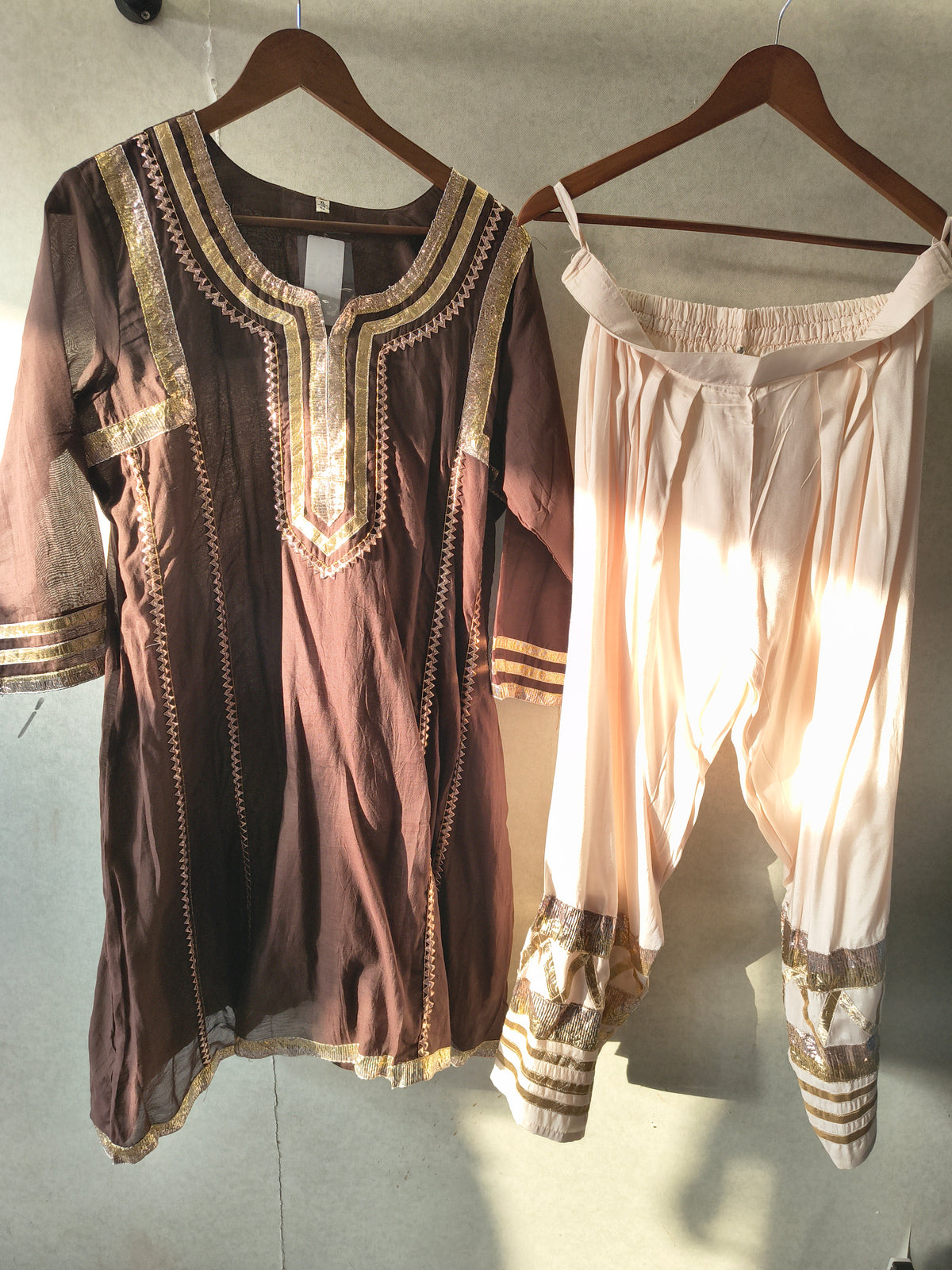 Chocolate Brown Gota Patti Designer Kurta Set with Embellished Dhoti Pants