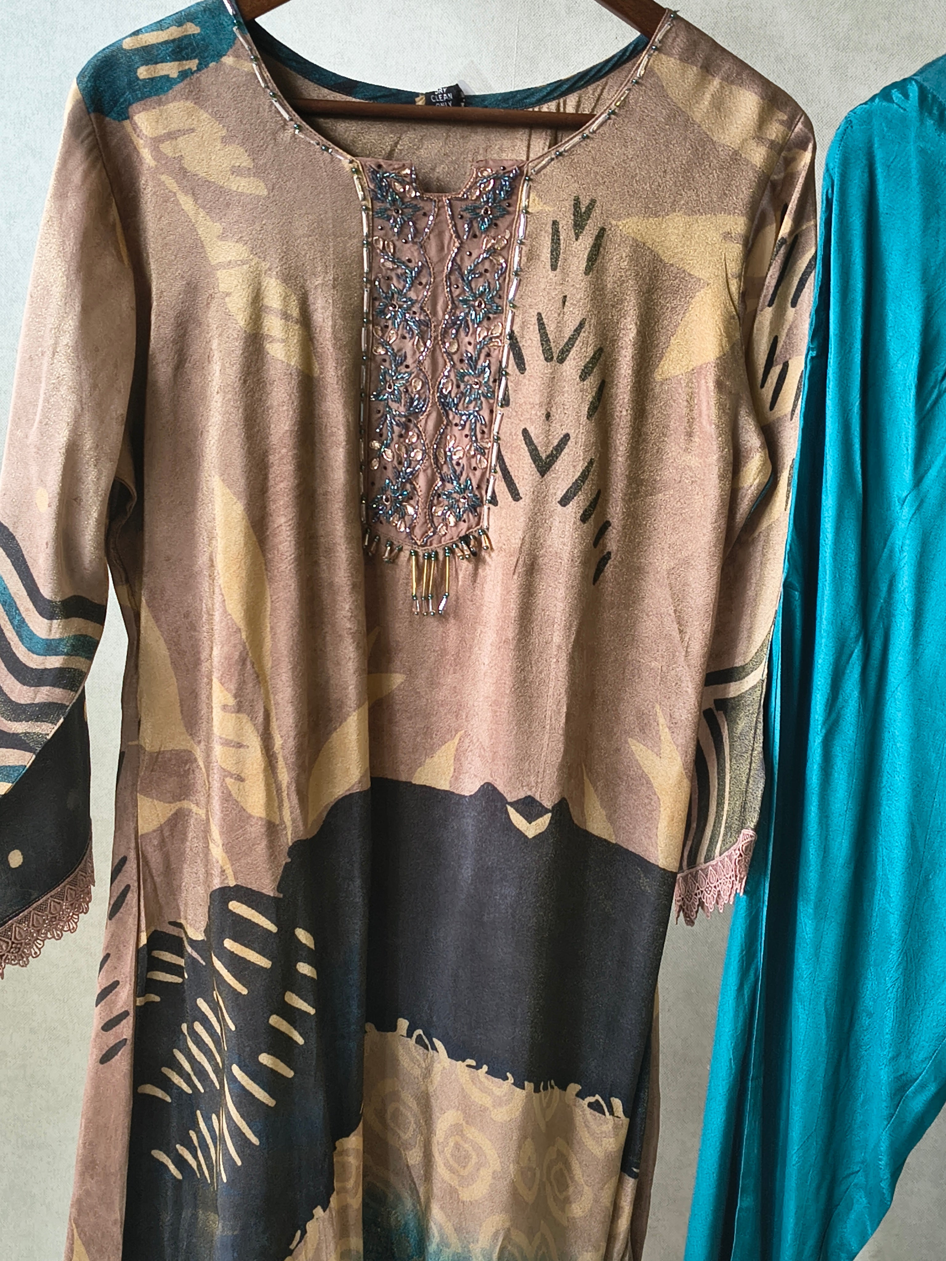 Image of Premium Abstract Print Straight Kurta with Cigarette Pants & Dupatta Set
