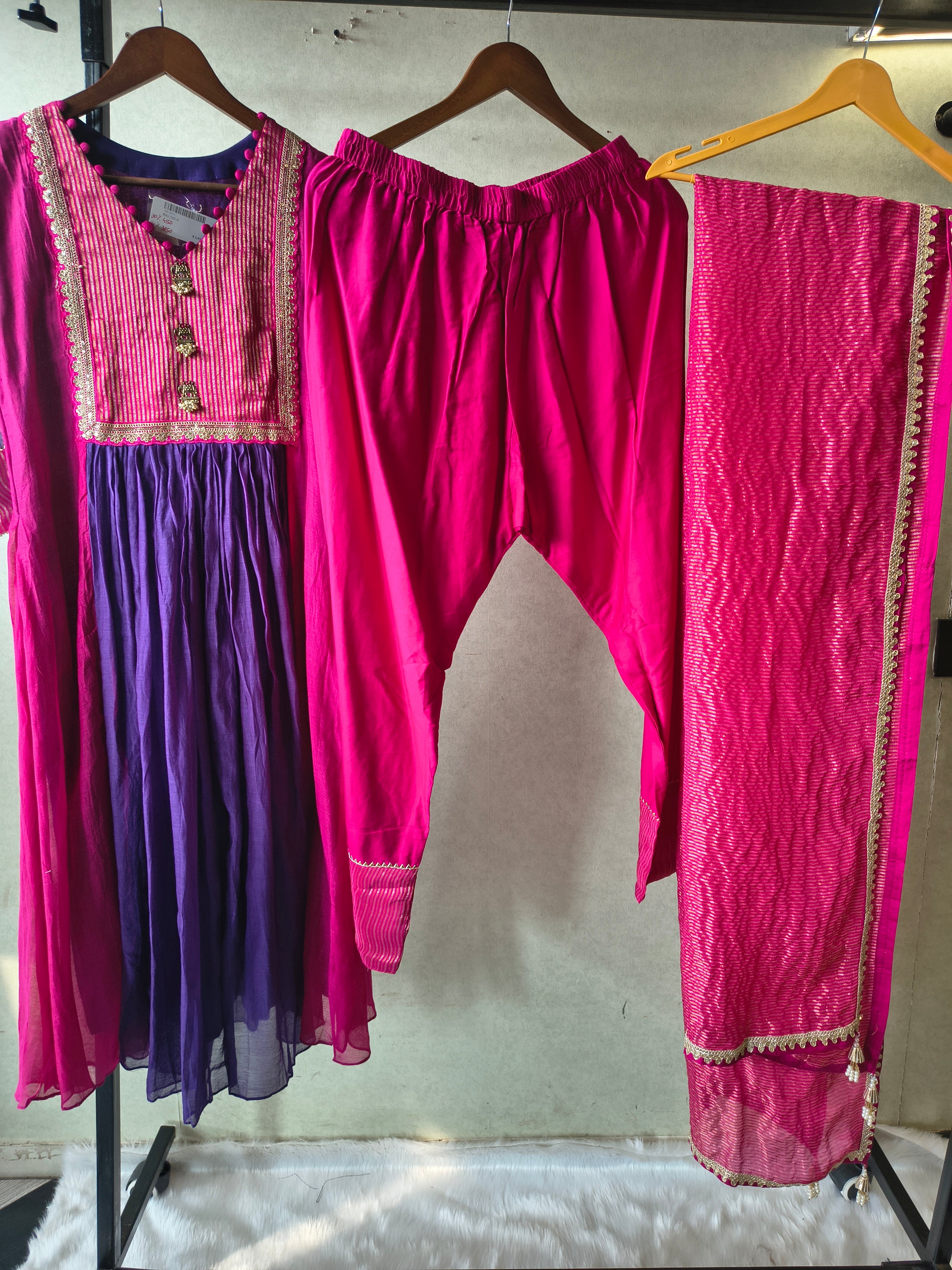 Image of Magenta & Royal Purple Georgette Anarkali Suit Set with Embroidered Yoke & Designer Dupatta – Premium 3 Piece Ethnic Ensemble