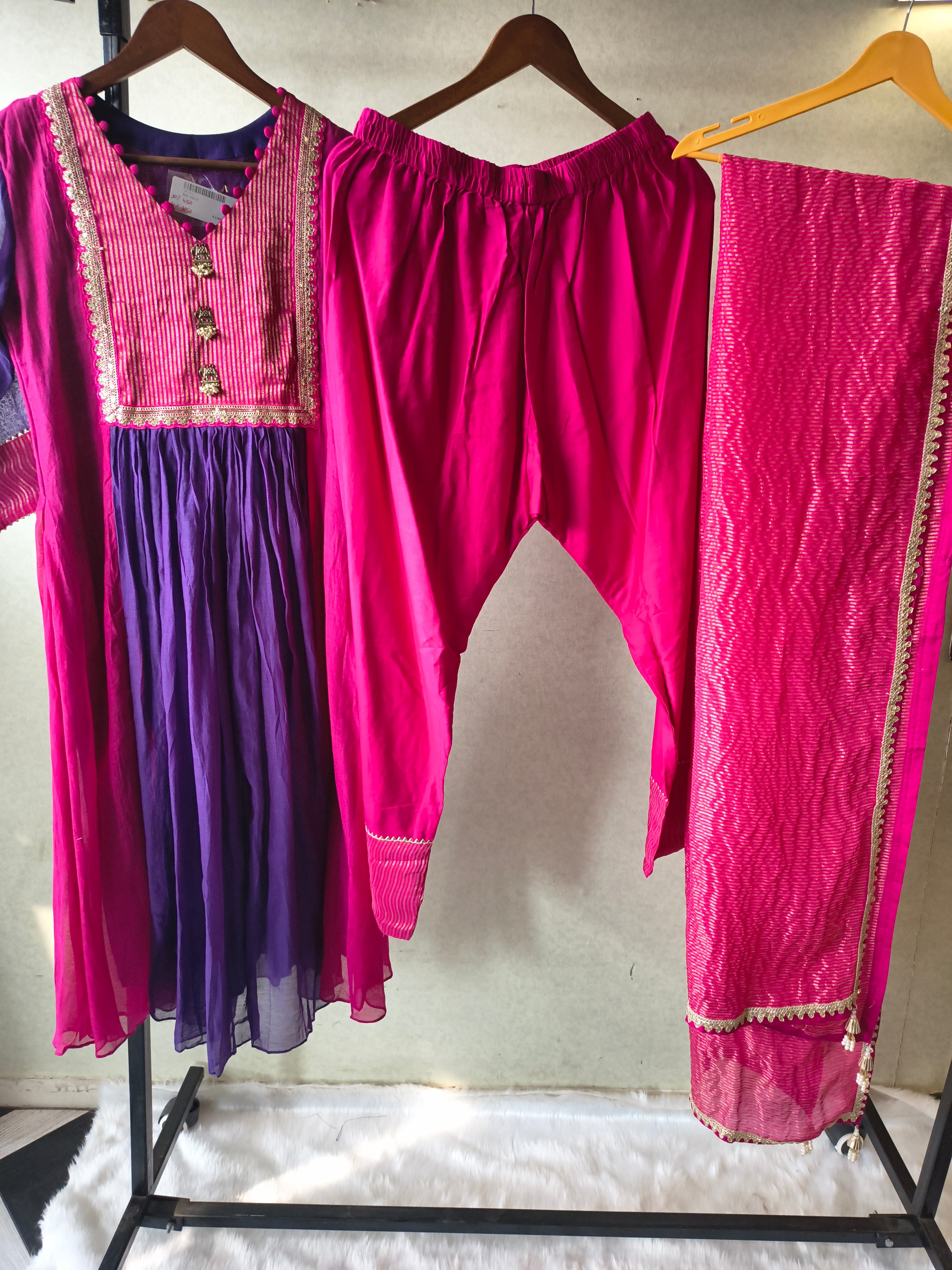 Image of Magenta & Royal Purple Georgette Anarkali Suit Set with Embroidered Yoke & Designer Dupatta – Premium 3 Piece Ethnic Ensemble