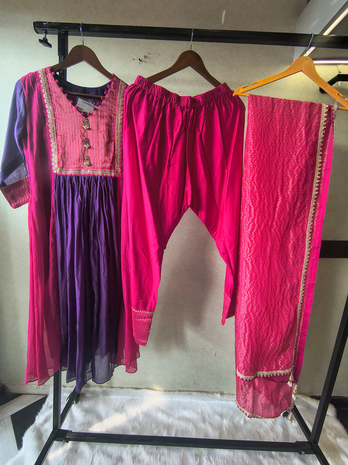 Magenta & Royal Purple Georgette Anarkali Suit Set with Embroidered Yoke & Designer Dupatta – Premium 3 Piece Ethnic Ensemble