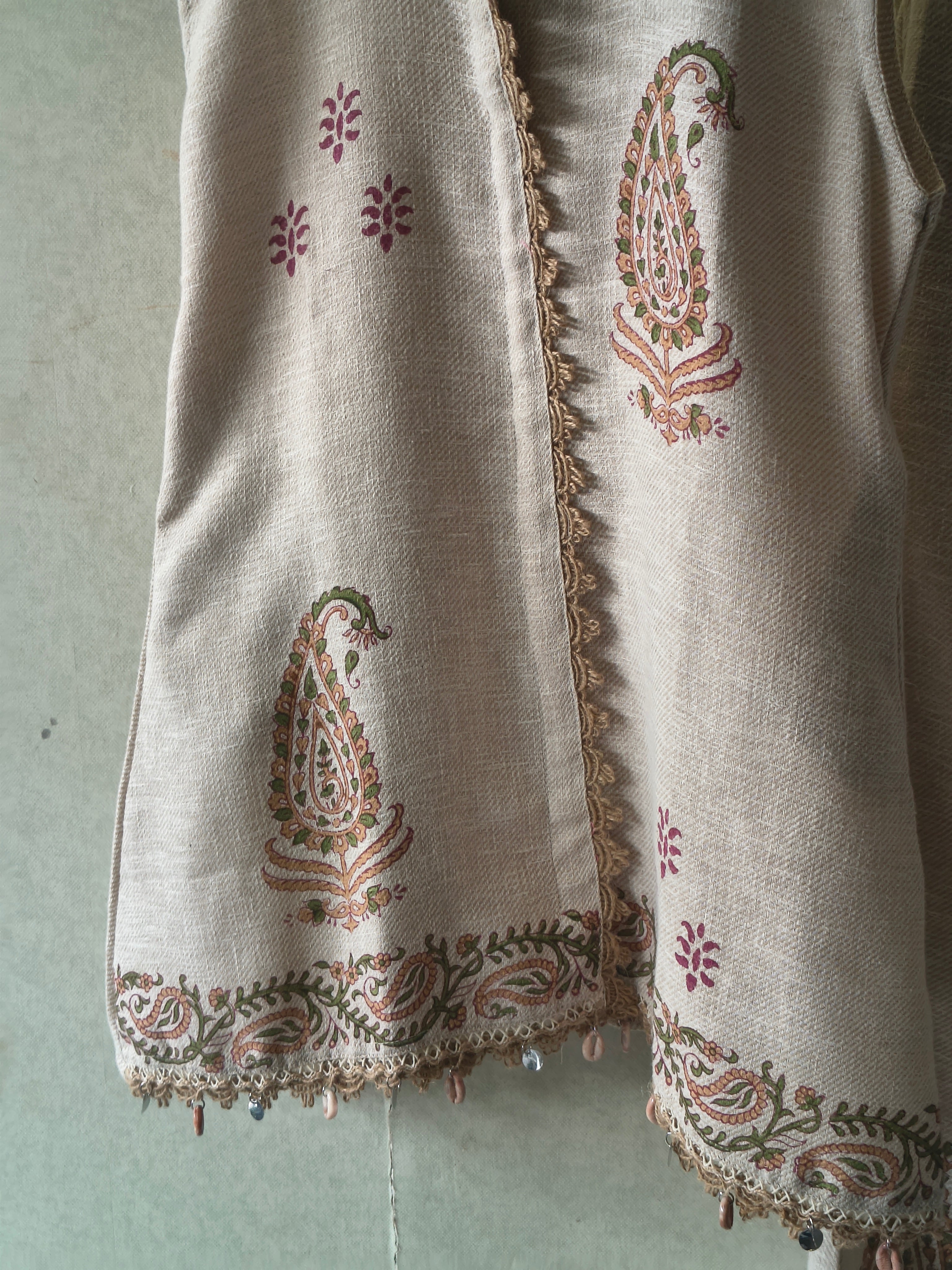 Image of Natural Beige Paisley Printed Sleeveless Designer Co-Ord Set