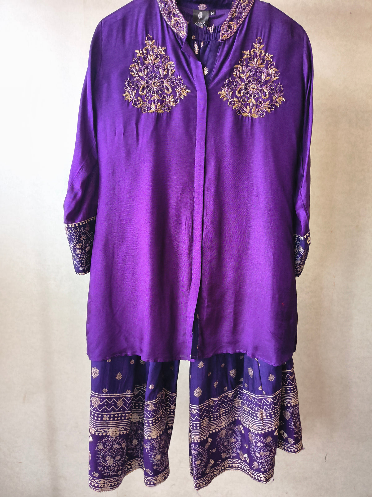 Royal Purple Designer Embroidered Co-Ord Set with Printed Palazzo