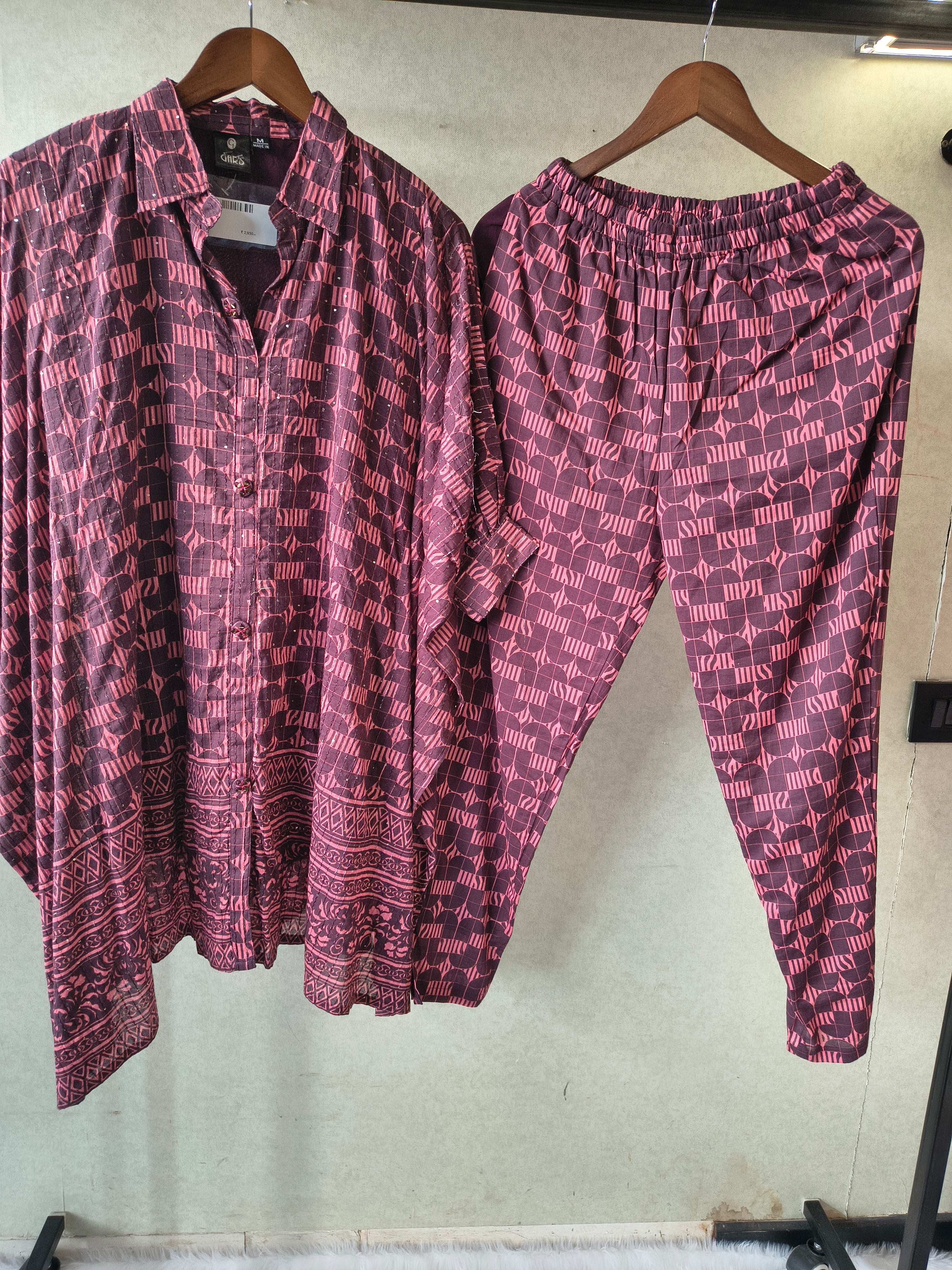 Image of Premium Abstract Printed Asymmetrical Shirt Co-Ord Set with Tapered Pants
