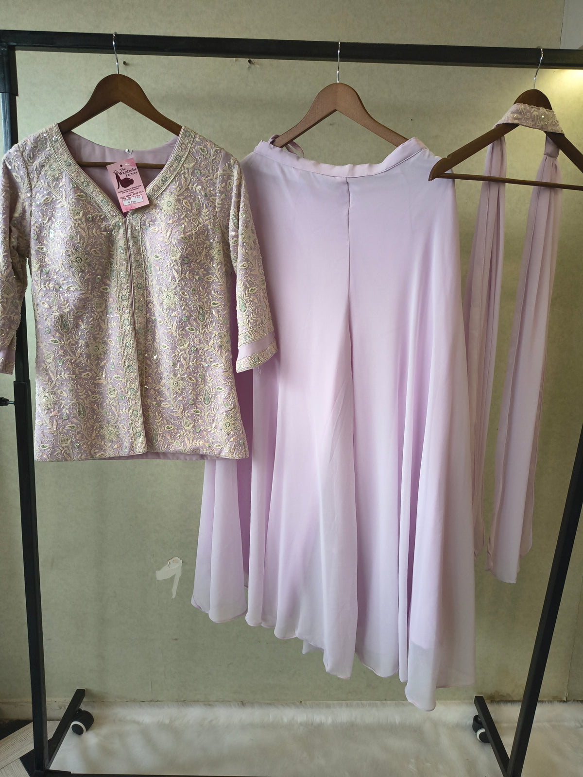 Pastel Lilac Designer Embroidered Peplum Sharara Set with Chiffon Dupatta | Premium 3 Piece Festive Ensemble