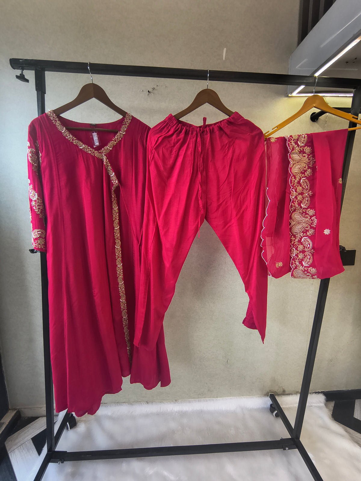 Rani Pink Embroidered Anarkali Kurta Set with Dupatta | Premium 3 Piece Festive Ethnic Suit