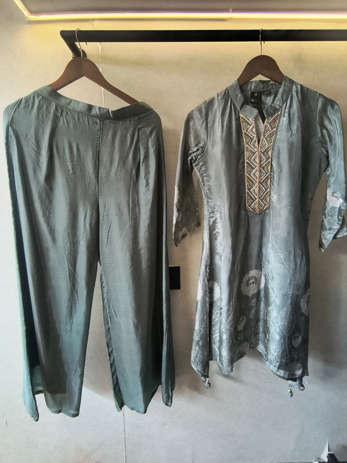 Sage Green Embellished Floral Co-Ord Set