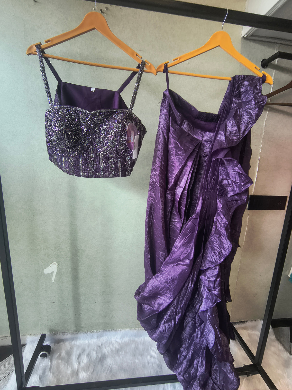Premium Purple Pre-Draped Designer Saree with Heavy Hand Embroidered Sequins Blouse
