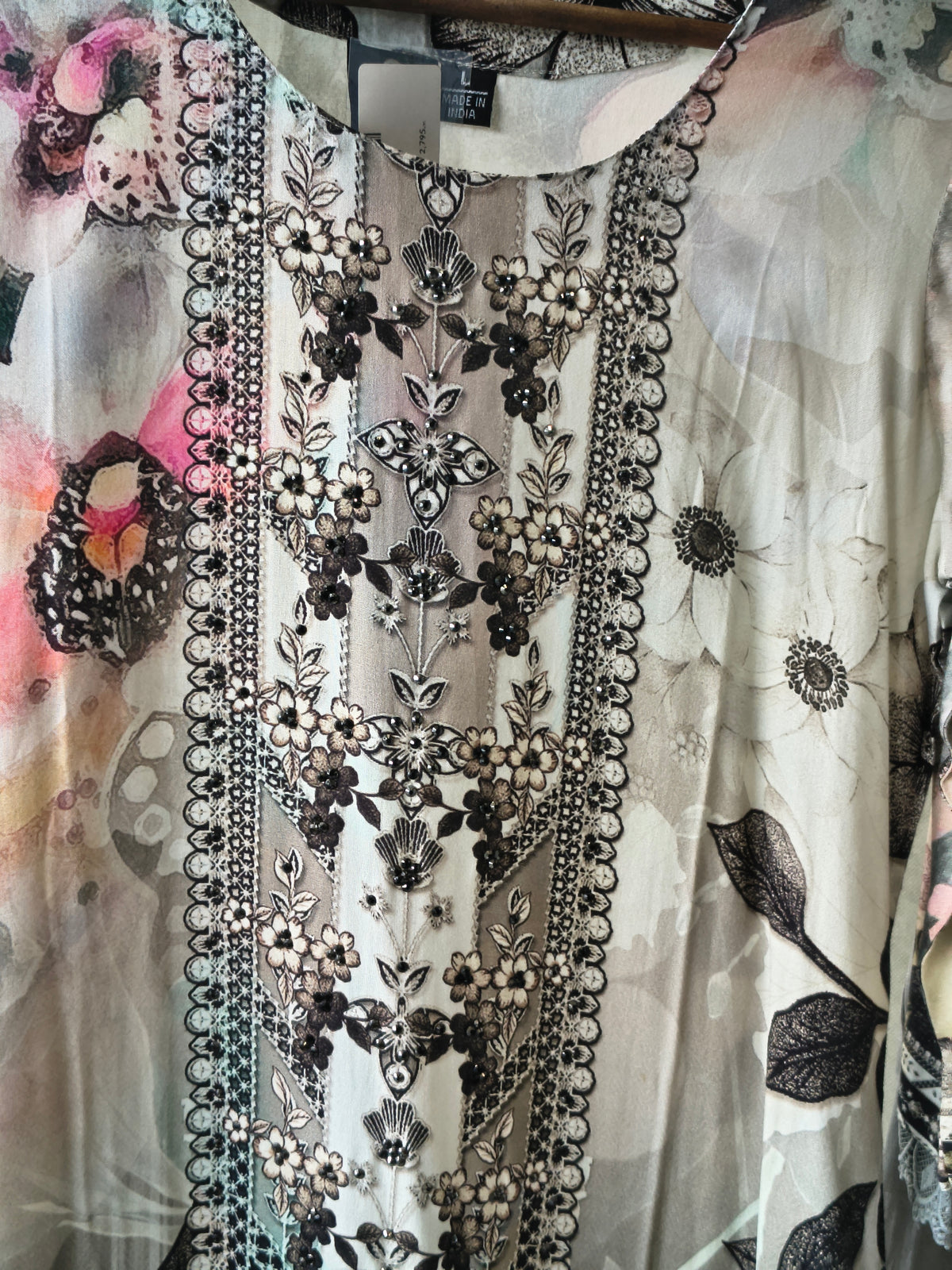 Premium Grey Floral Printed Kurta Set with Solid Pants & Chiffon Dupatta