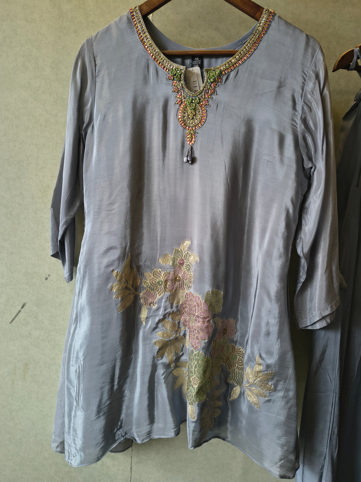 Grey Embroidered Premium Silk Co-Ord Set