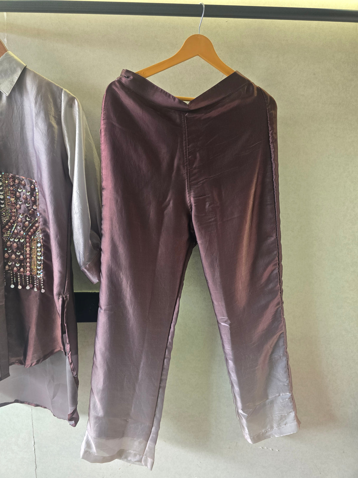 Metallic Ombre Satin Embellished Co-Ord Set