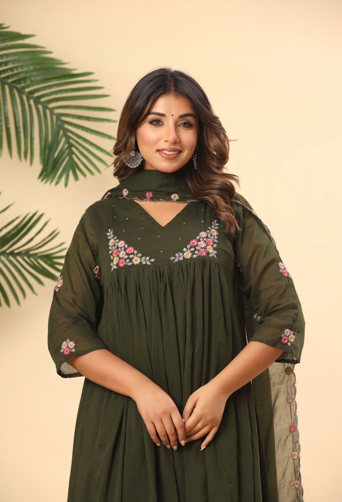 Image of Pure Mull Chanderi Cotton Anarkali Set