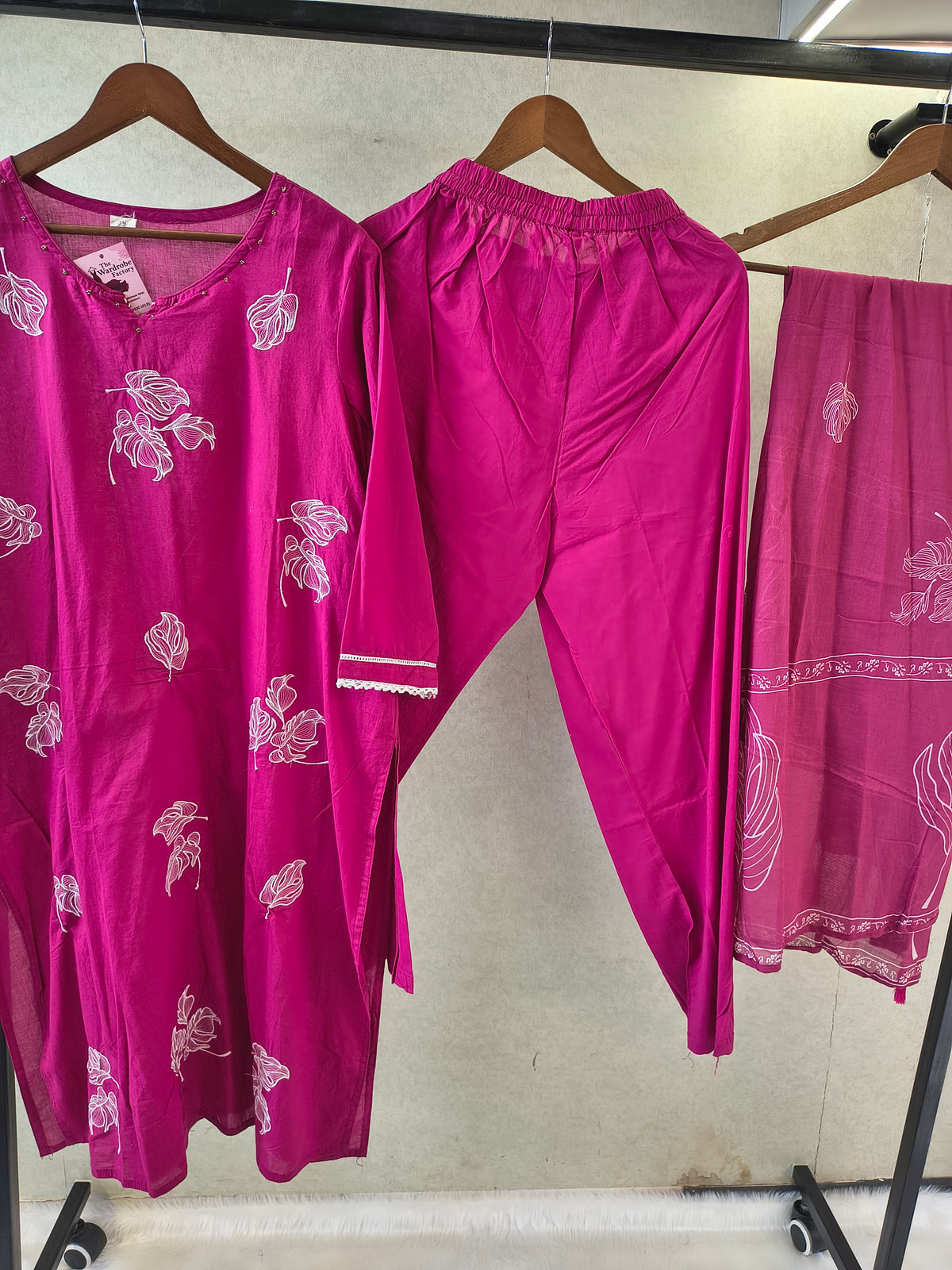 Premium Magenta Floral Printed Kurta Set with Matching Dupatta