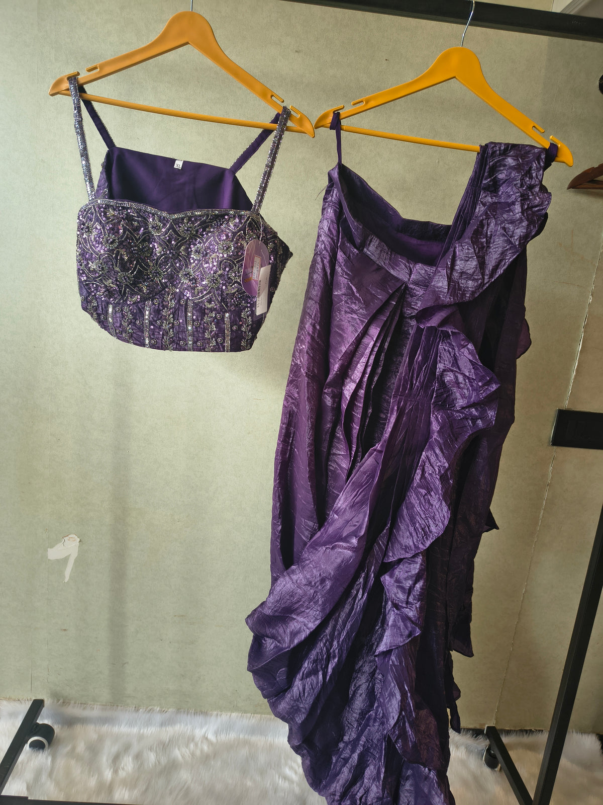 Premium Purple Pre-Draped Designer Saree with Heavy Hand Embroidered Sequins Blouse