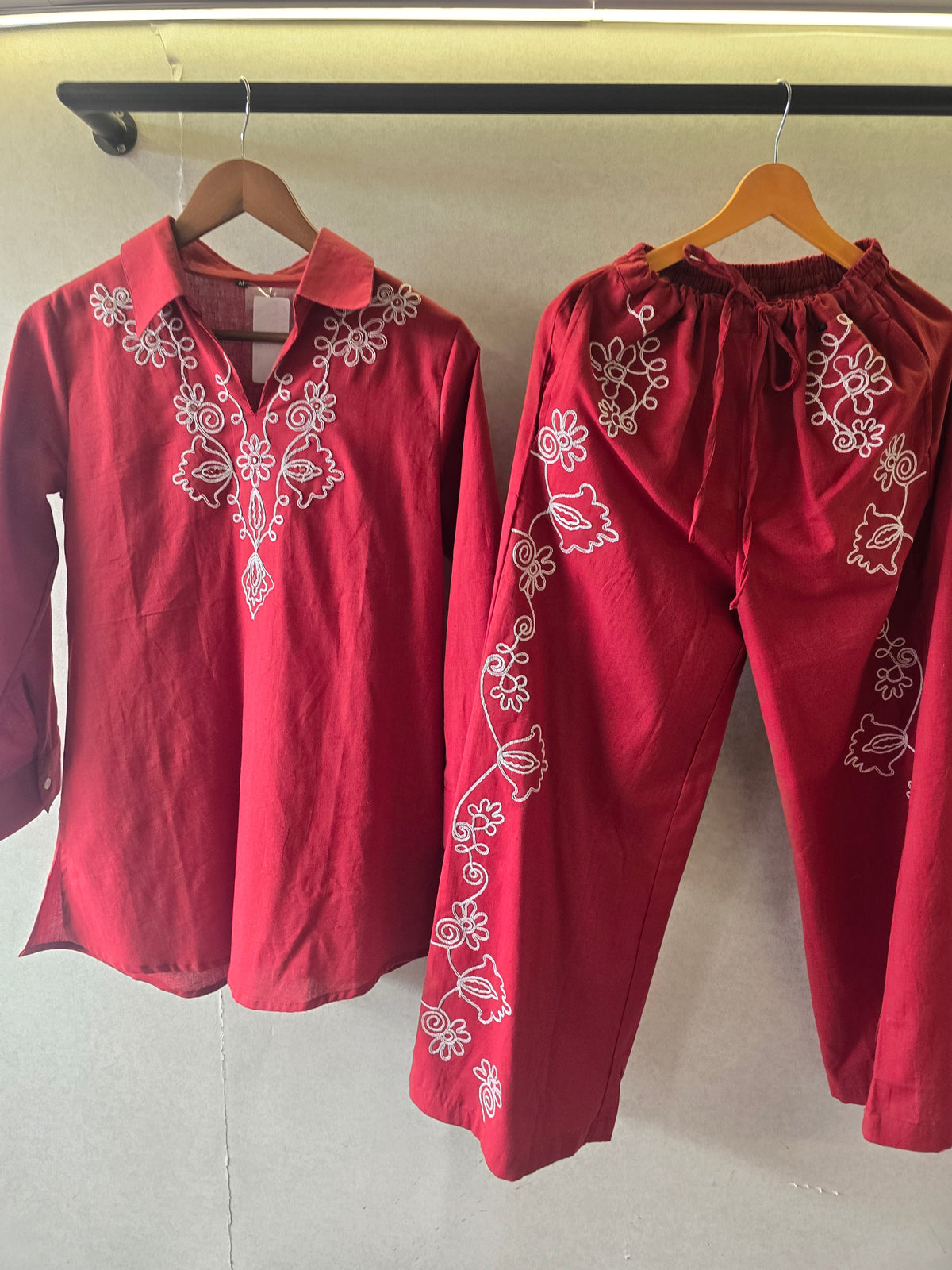 Ruby Red Embroidered Co-Ord Set