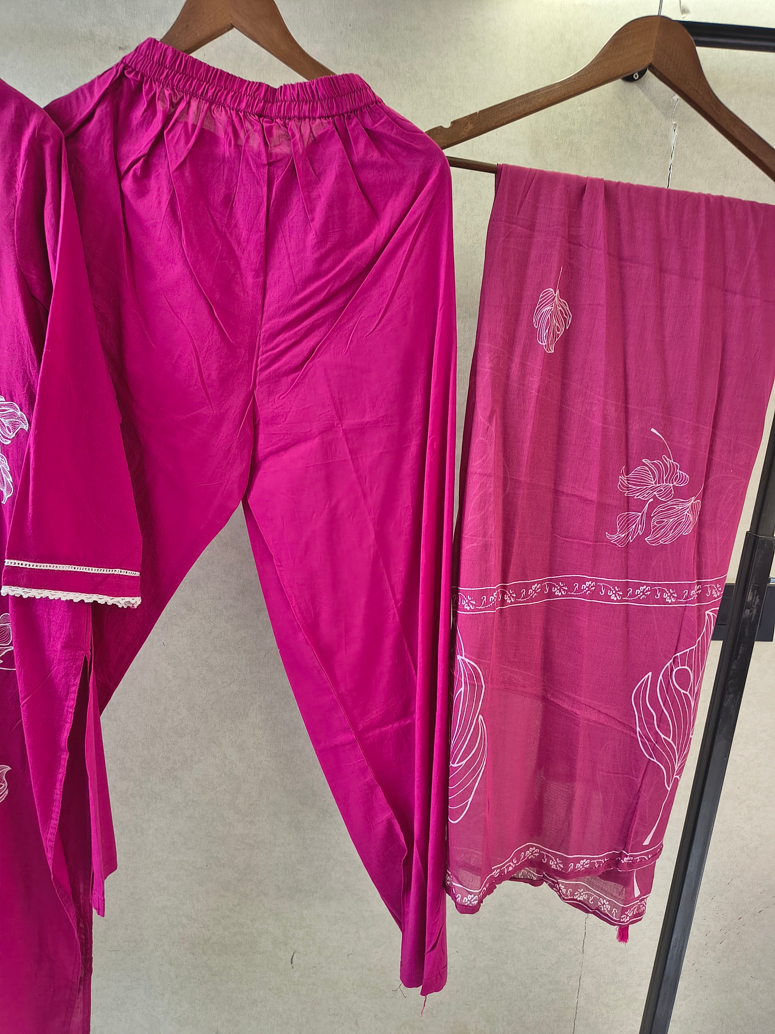 Image of Premium Magenta Floral Printed Kurta Set with Matching Dupatta