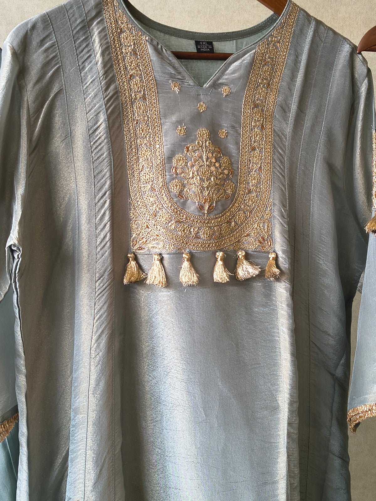 Premium Sage Blue Embroidered A-Line Kurta Set with Dupatta