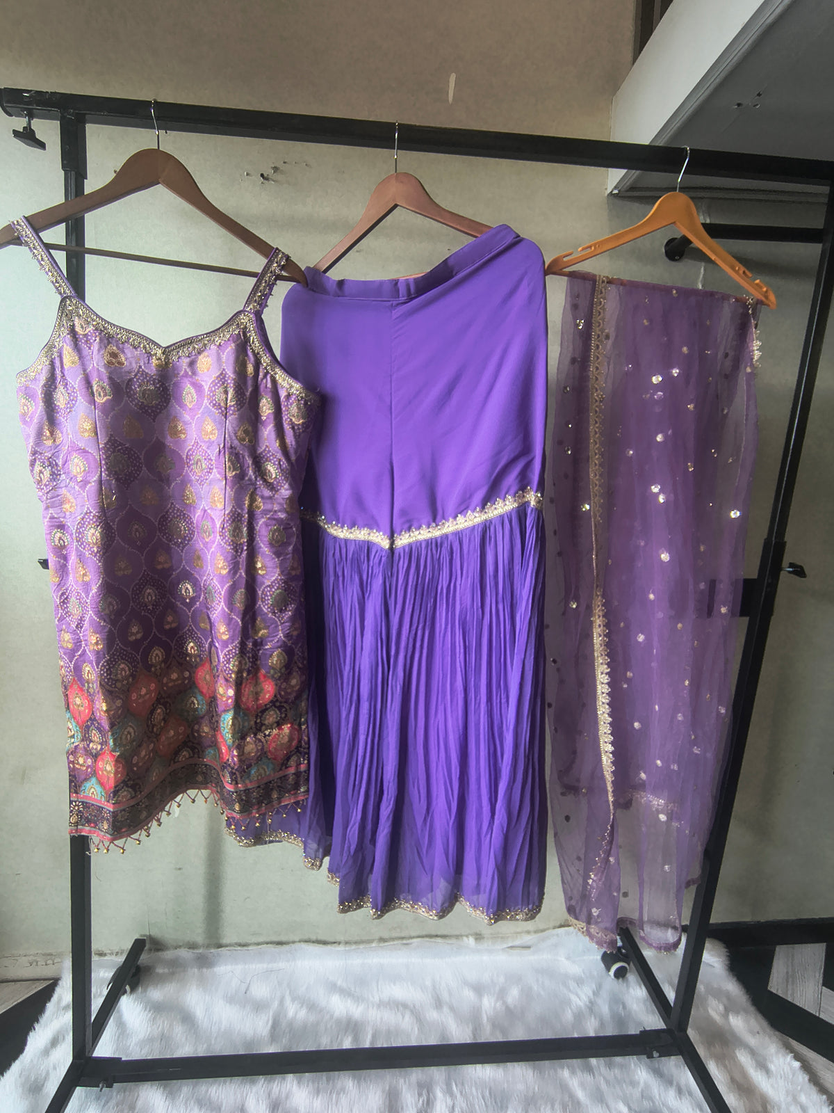Lavender Brocade Kurti Sharara Set with Sequinned Dupatta – Premium 3 Piece Festive Ensemble