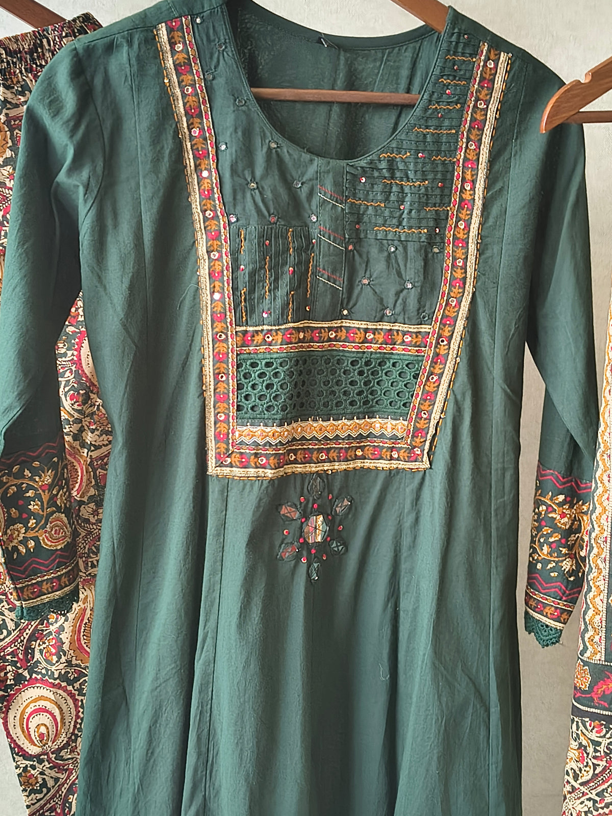 Emerald Green Embroidered Three-Piece Kurta Set with Printed Pant & Designer Dupatta