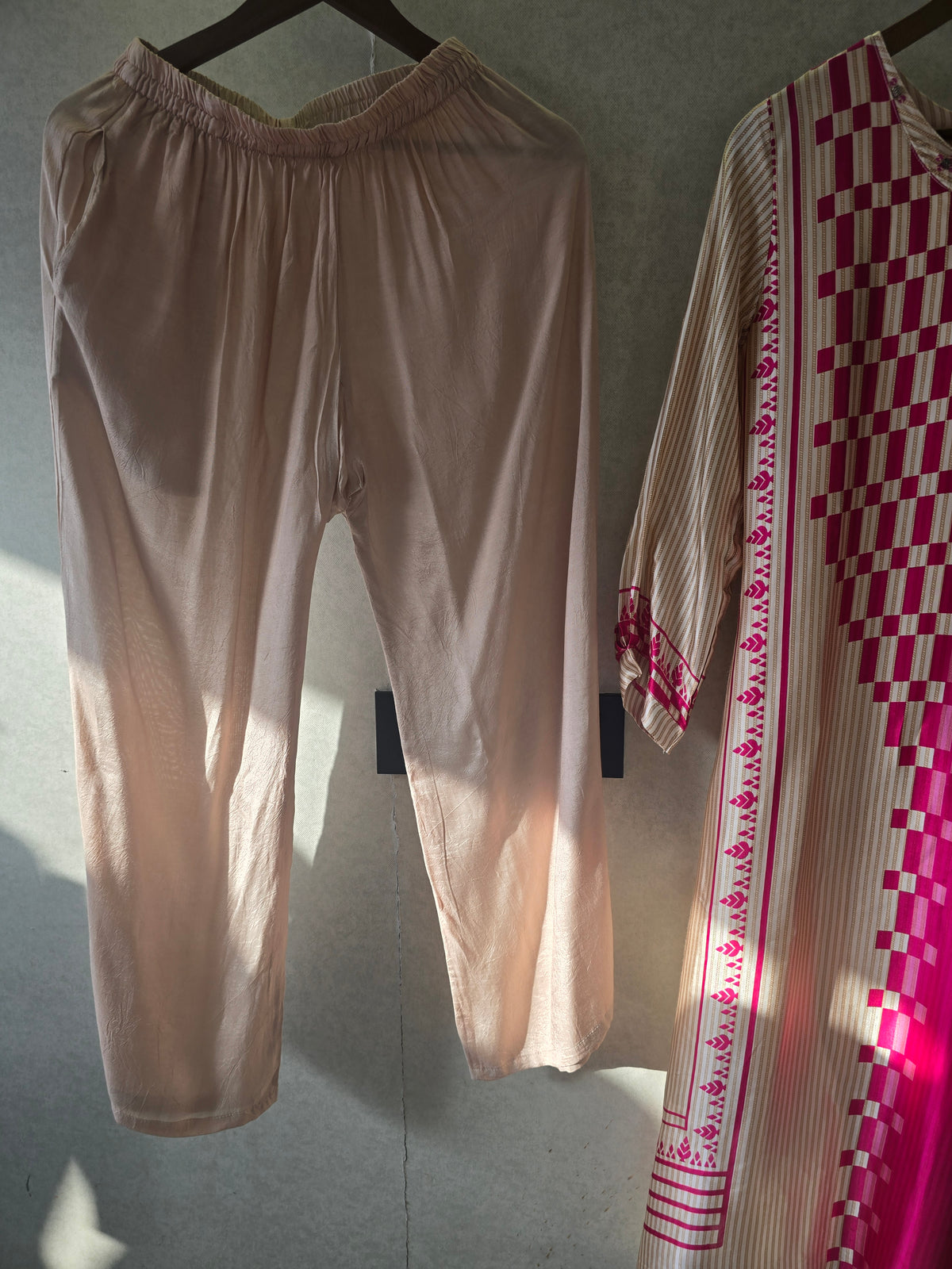 Fuchsia Panel Print Kurta Pant Set