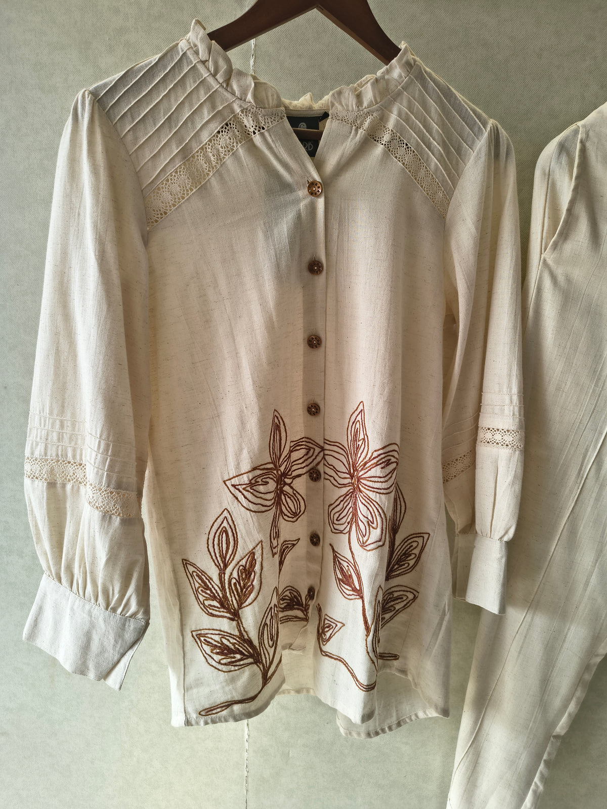 Ivory Botanical Embroidered Pintuck Designer Co-Ord Set