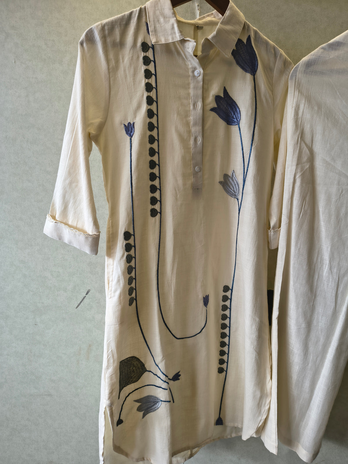 Ivory Botanical Embroidered Cotton Co-Ord Set