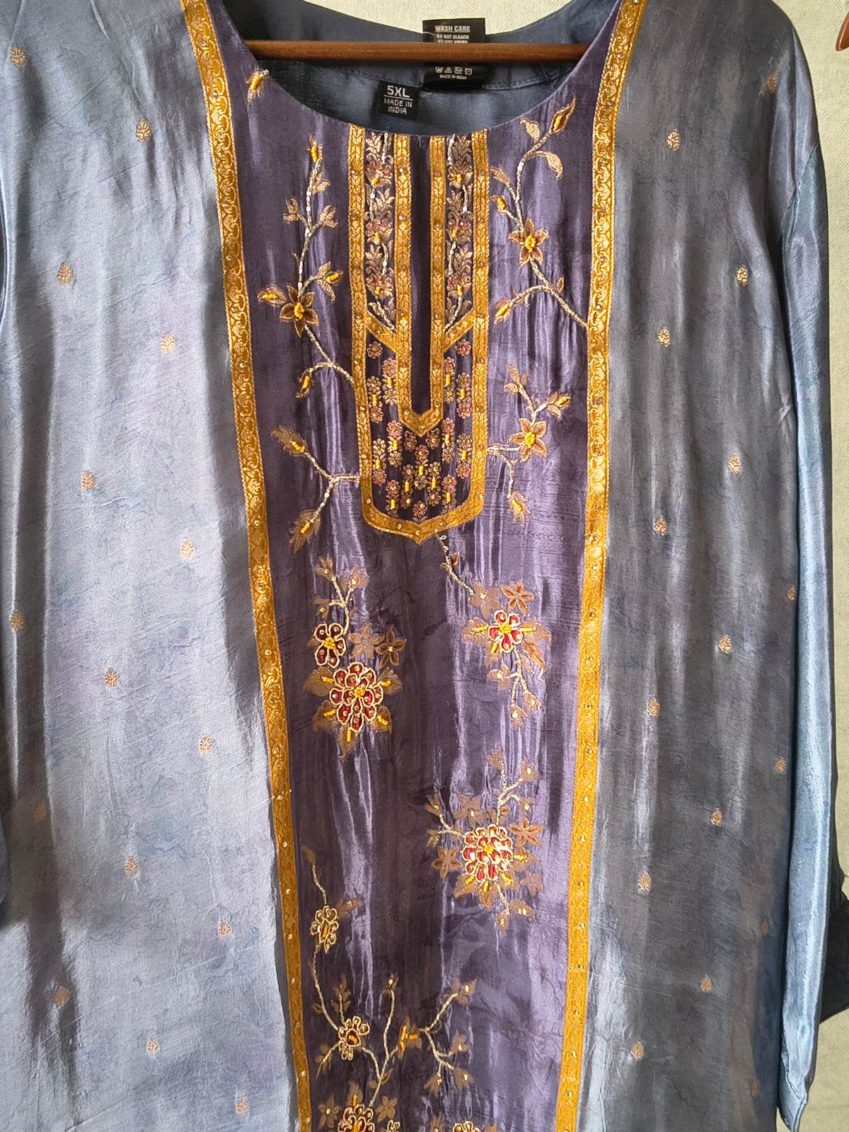 Steel Blue Designer Silk Blend Embroidered Kurta Set with Pants & Dupatta