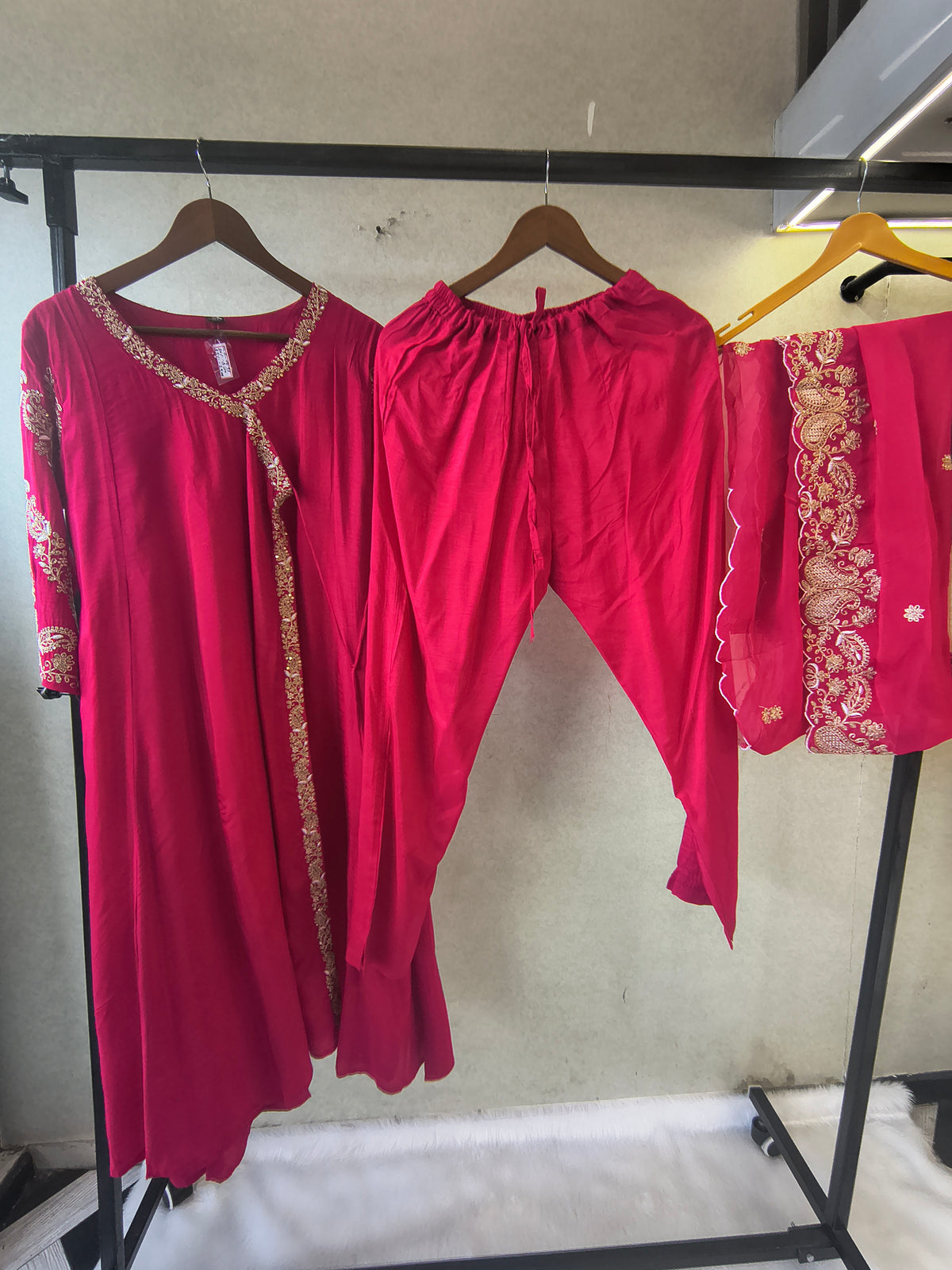 Rani Pink Embroidered Anarkali Kurta Set with Dupatta | Premium 3 Piece Festive Ethnic Suit