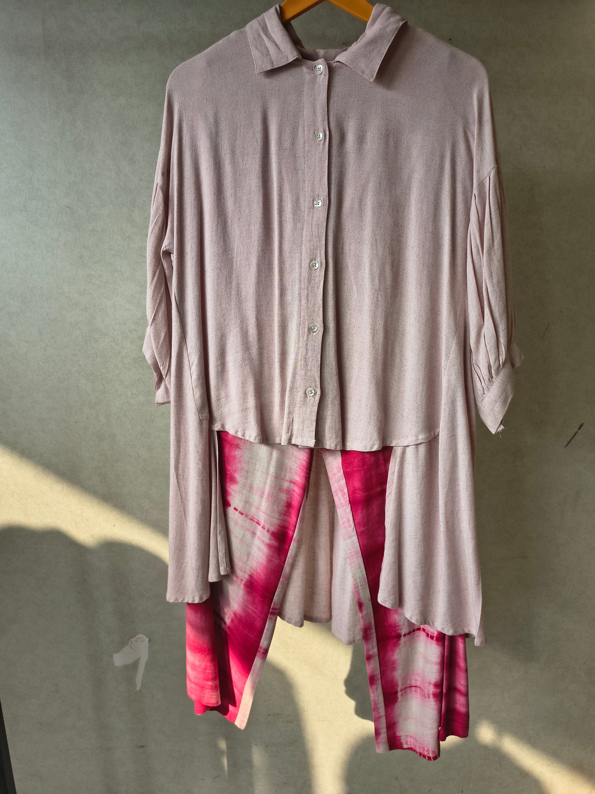 Premium Layered Shirt Style Tunic Co-Ord Set with Tie-Dye Straight Pants