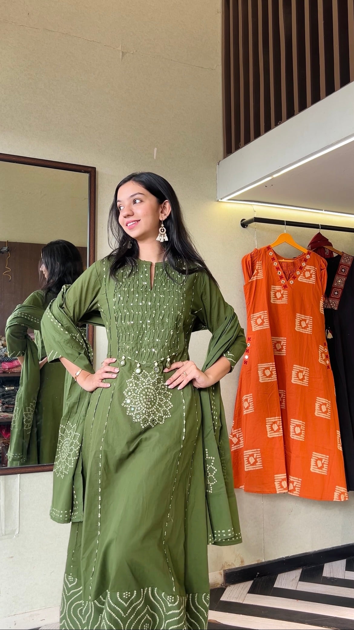 Pure Mull Cotton Bandhani 3 Piece Anarkali Set