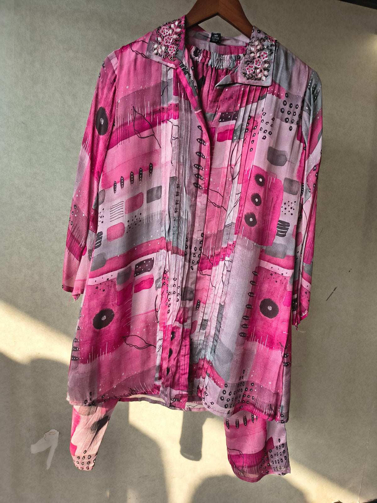 Premium Embellished Abstract Printed Oversized Shirt Co-Ord Set with Tapered Pants